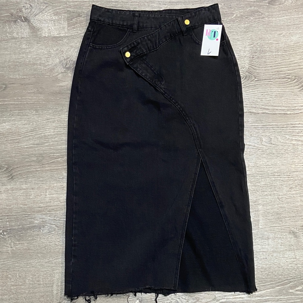 Black Denim Midi Skirt